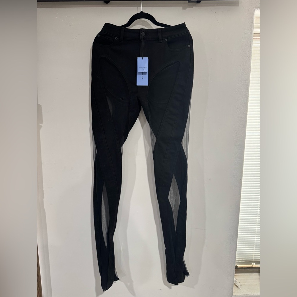 MUGLER Black Jeans with Signature Mesh Cutouts 
Size 42